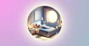 A peaceful night scene, showcasing a person sleeping soundly in a serene bedroom, with soft moonlight filtering through the window. The design emphasizes tranquility and restfulness, creating a calm and friendly visual experience.