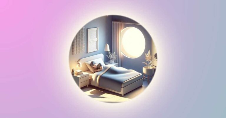 A peaceful night scene, showcasing a person sleeping soundly in a serene bedroom, with soft moonlight filtering through the window. The design emphasizes tranquility and restfulness, creating a calm and friendly visual experience.