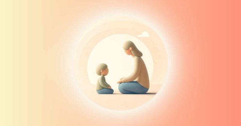 A peaceful scene showing a parent talking to their child with love and understanding.